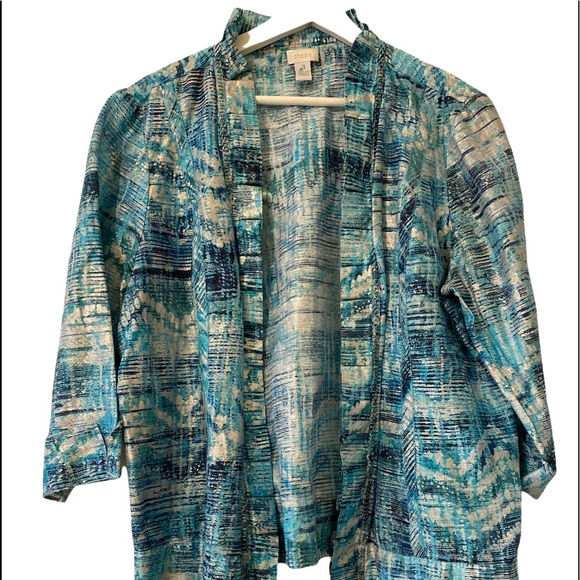 CHICOS 3 FREEDA OPEN FRONT JACKET Blazer MAUI BLUE Metal BEADED 3/4 Slv XLarge - Picture 1 of 10